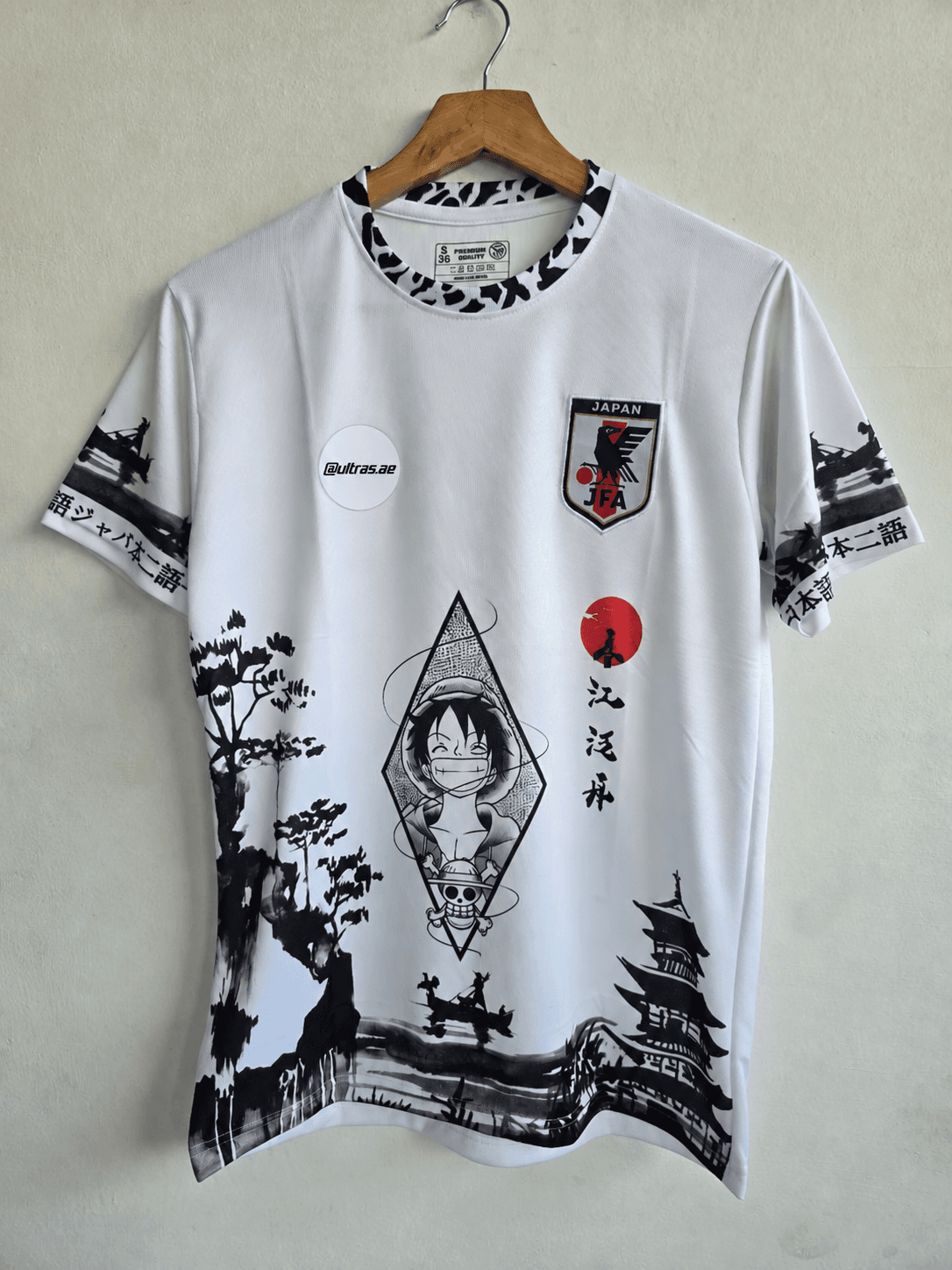 football jersey striking ink-wash graphic of - Monkey D. Luffy